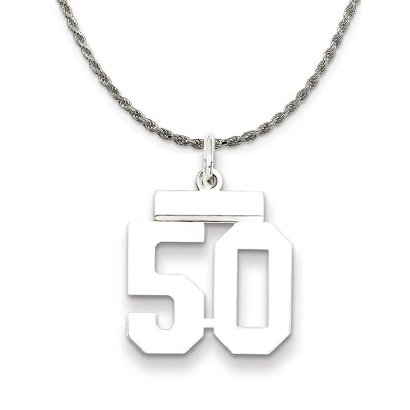 Sterling Silver Athletic Lg Polished Number 50 Necklace - 18 Inch